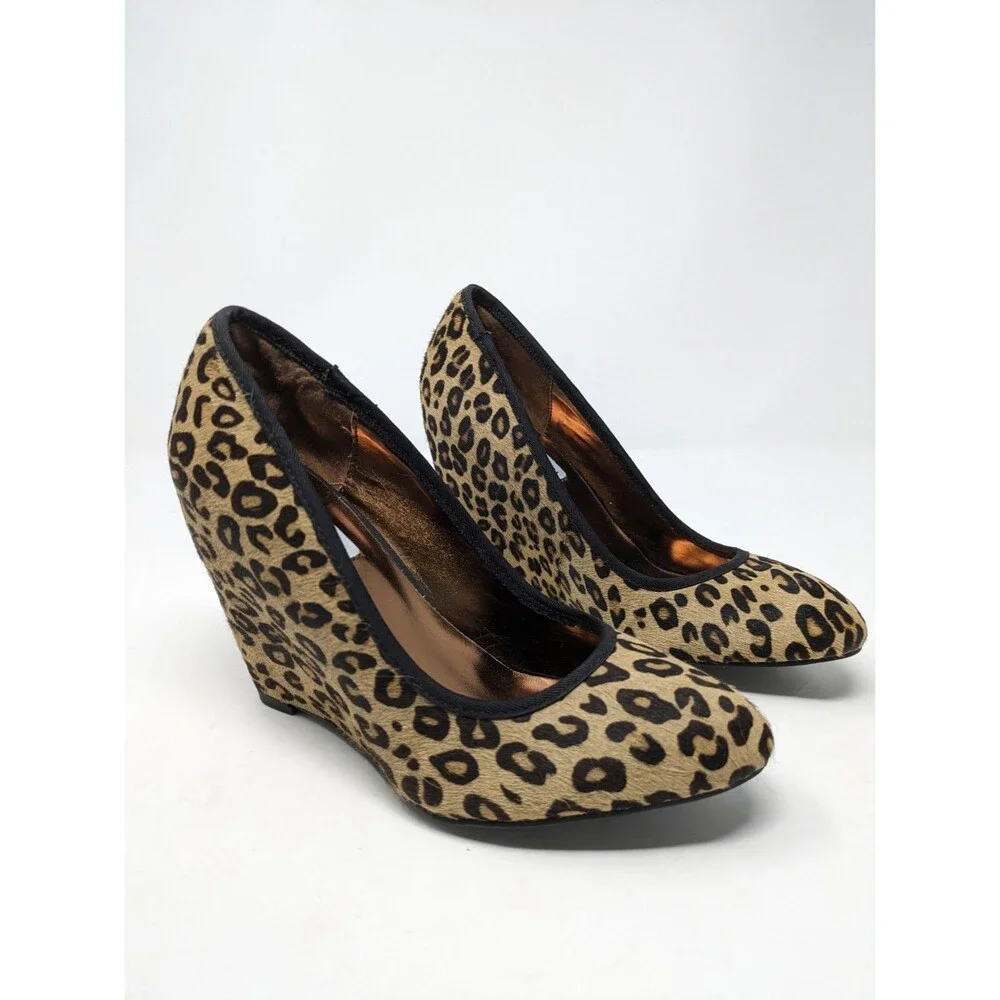 Steve Madden Selena Leopard Print Calf Hair Wedges Mob Wife Size 8M